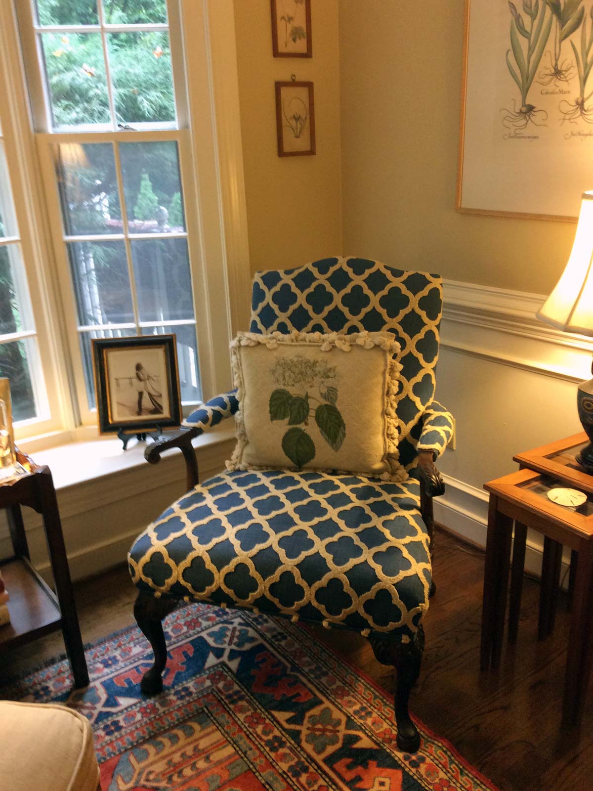 reupholstered antique chair specialty fabric